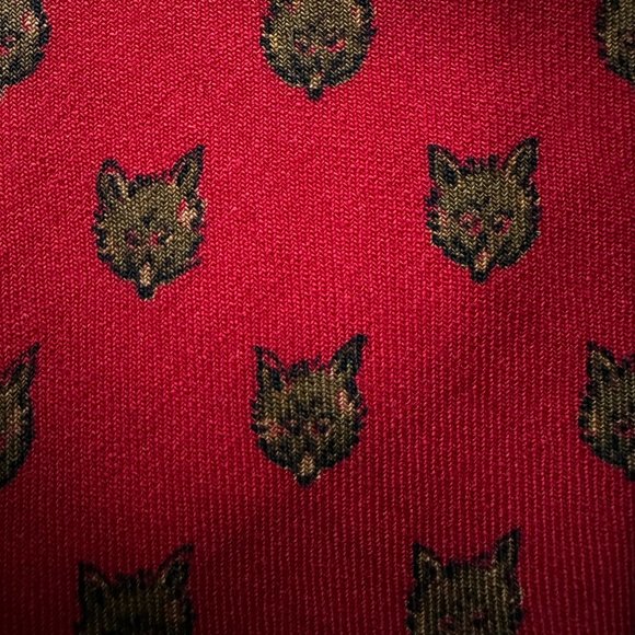 Vintage Jack Wood Ltd. Charlotte Neck Tie Wolf Print Red Wool Blocked in England - Picture 5 of 11
